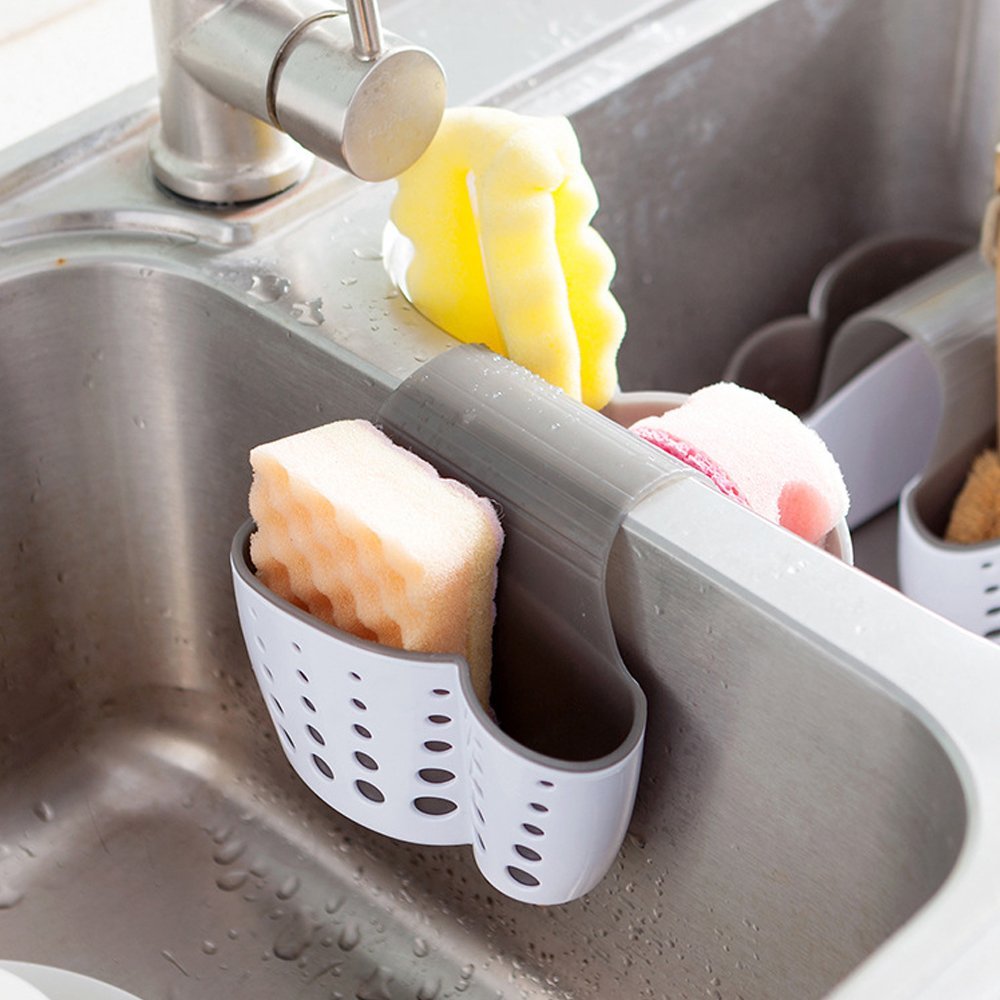 Sink Caddy Sponge Holder for Sink, Double Hanging Ajustable Strap, Silicone  Sponge Caddy with Drain Holes for Drying, Sink Sponge Soap Caddy over
