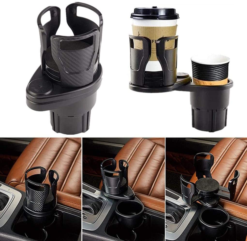  Car Cup Holder Expander with 360° Rotating Adjustable Base, 2  in 1 Universal Multifunctional Retractable Rotation Dual Car Cup Holder,  Fit Most Bottles and Mugs : Automotive