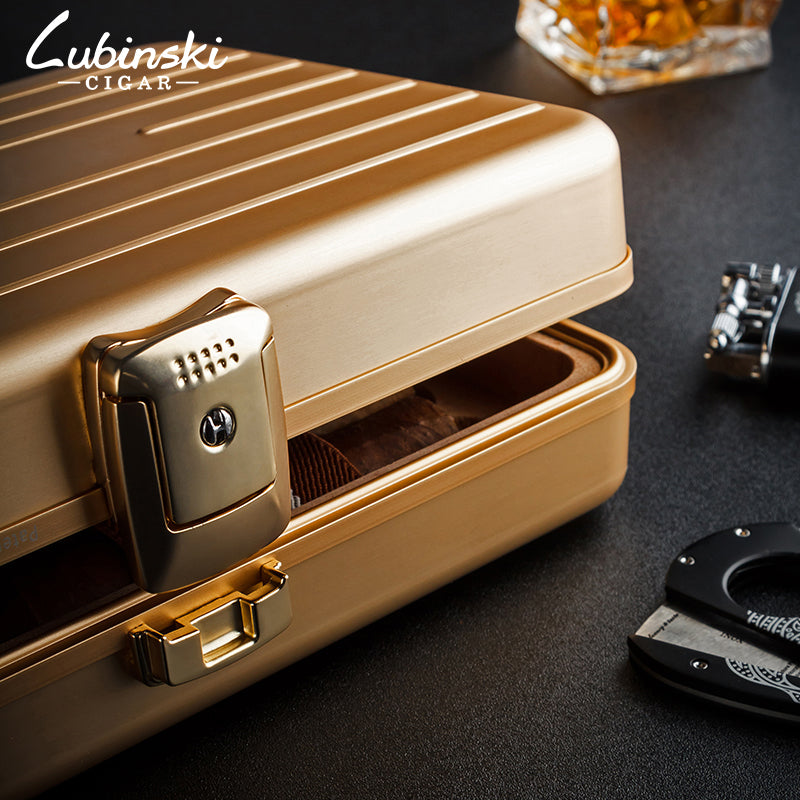 Lubinski Travel Cigar Humidor Case Portable Metal Cigar Holder Hold 5 Cigars