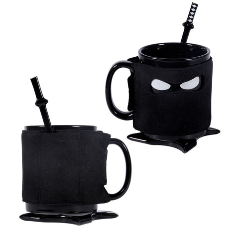 Ninja Mug with Samurai Spoon and Shuriken Coaster