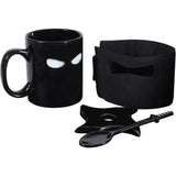 Black Mug With Samurai Spoon And Ninja Star Coaster