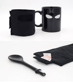 Black Mug With Samurai Spoon And Ninja Star Coaster